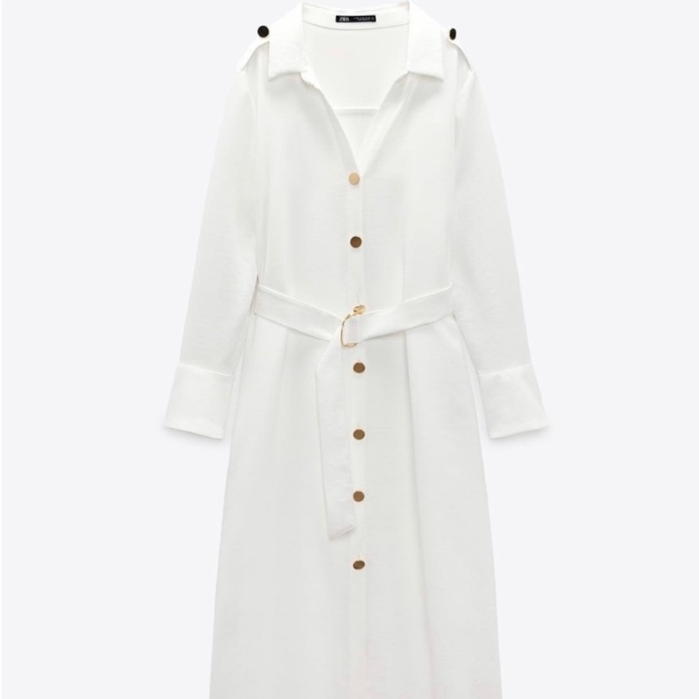 NWT Zara, Oyster White Belted Dress